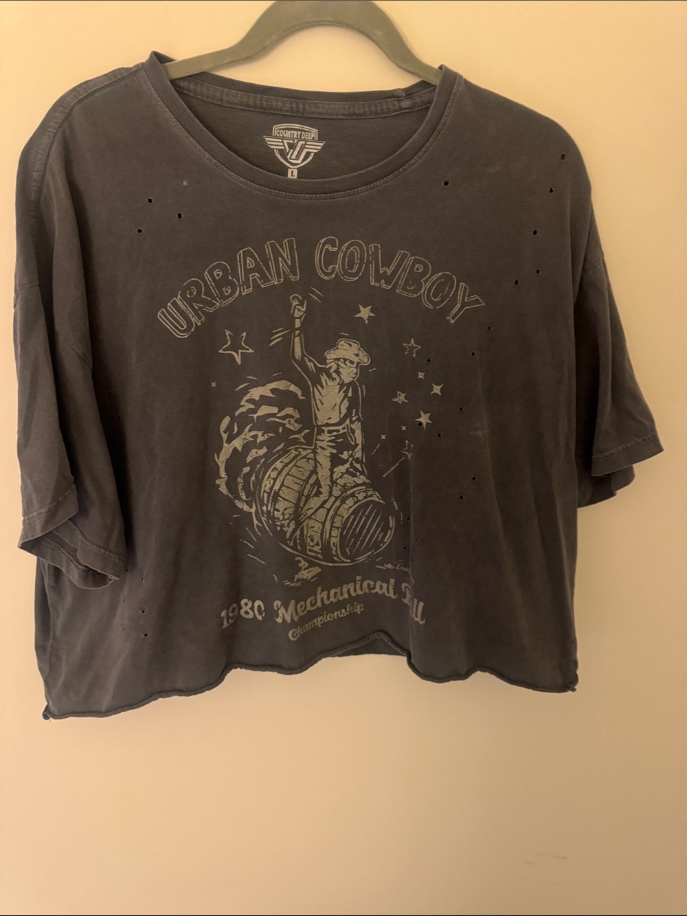 Urban Cowboy Graphic Crop Top - Washed Charcoal